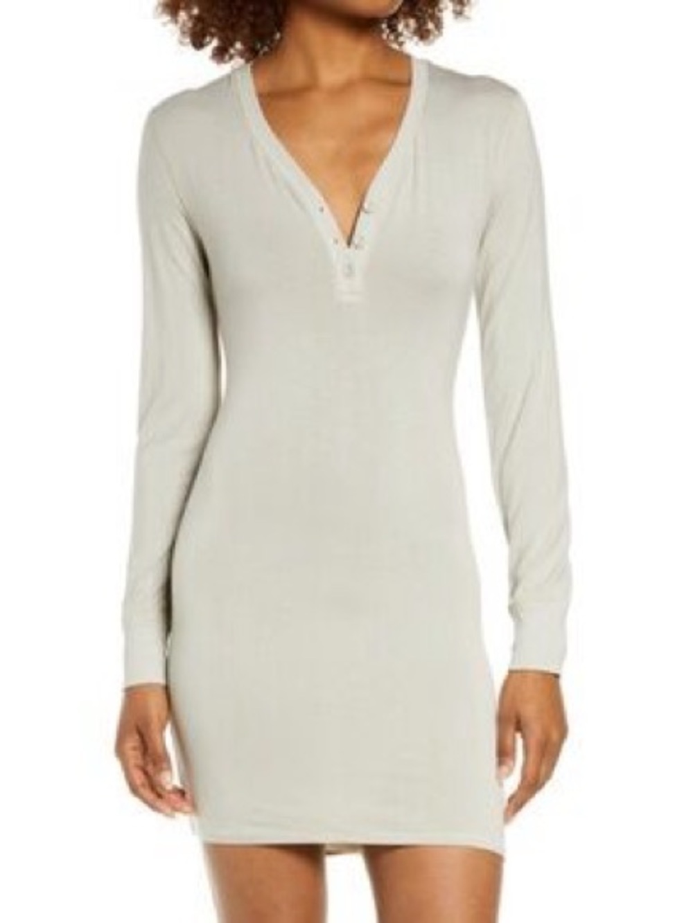 SKIMS Bone Long Sleeve Henley Sleep Lounge Mini Dress Size Large